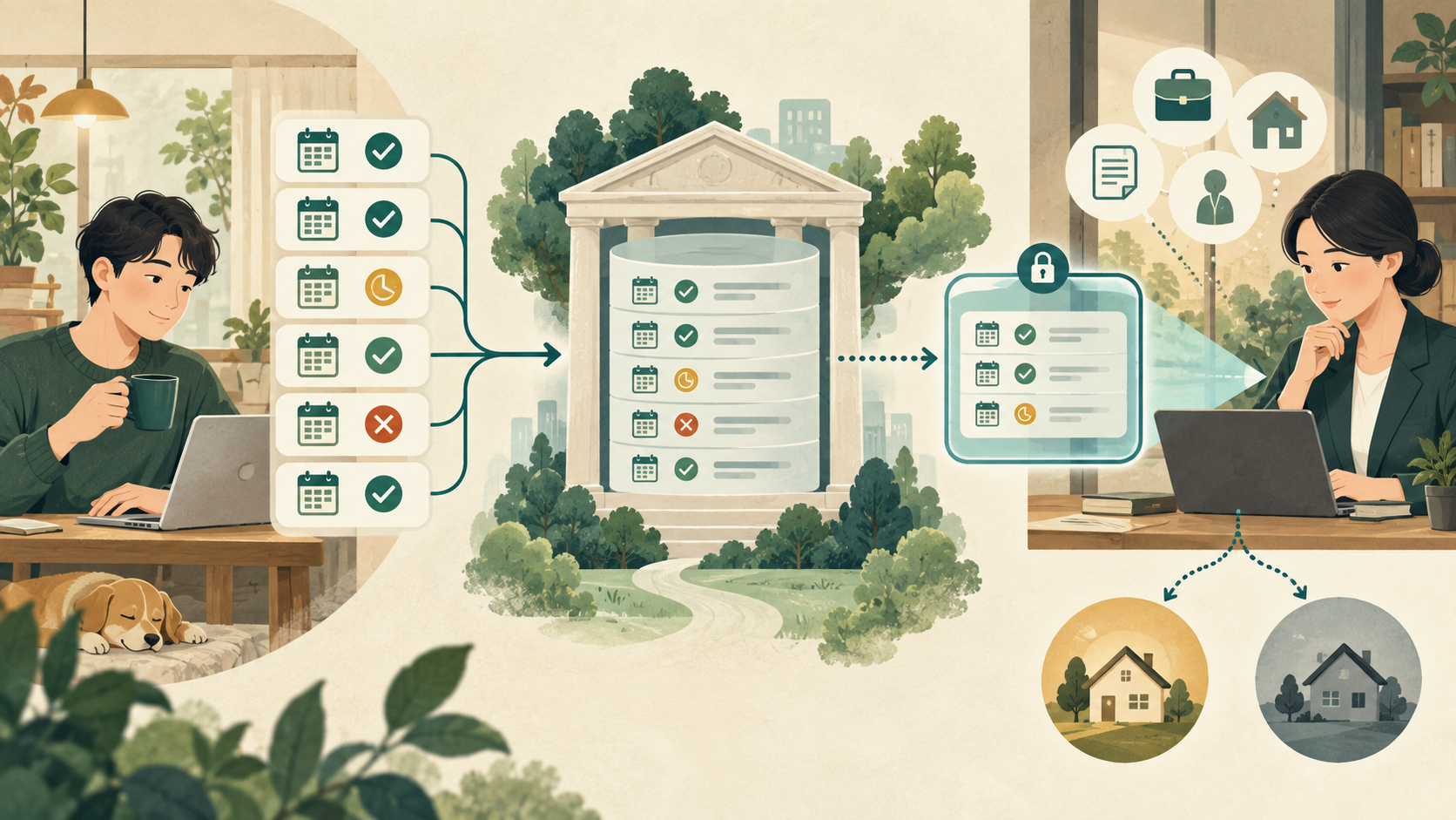 信用情報とは|クレジット審査との関係を基礎から理解の中心となる仕組みを表した図。信用情報に含まれる内容と審査との関係を解説します。