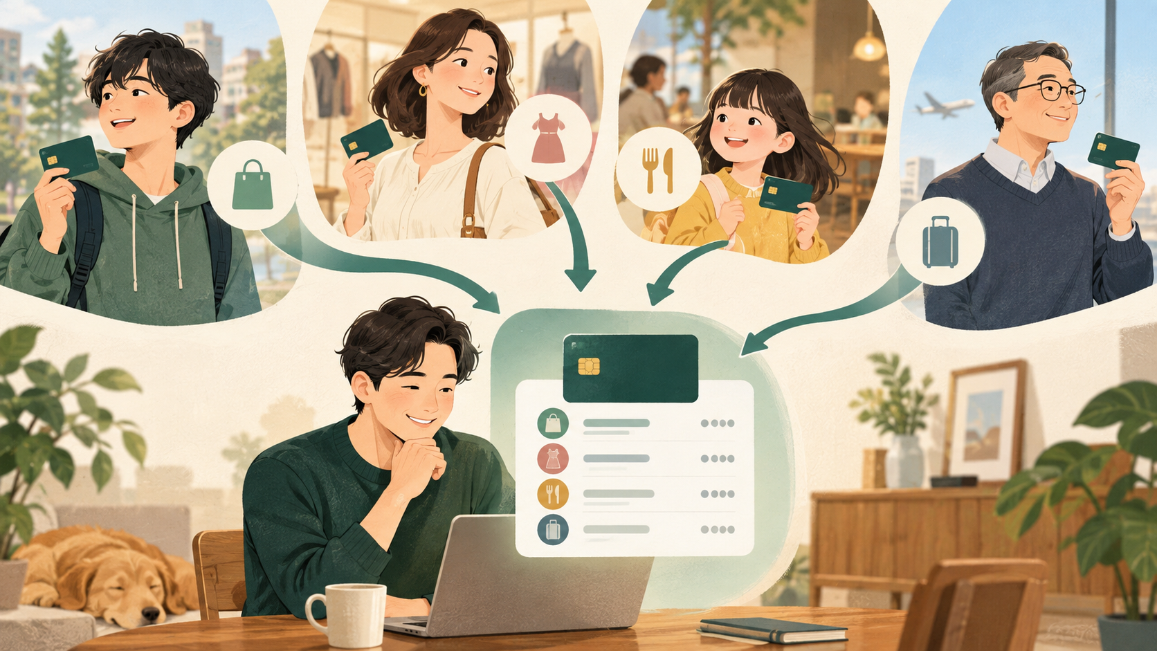 家族カードとは|利用者・請求・管理の仕組みの中心となる仕組みを表した図。本会員と家族会員の関係や明細管理を解説します。