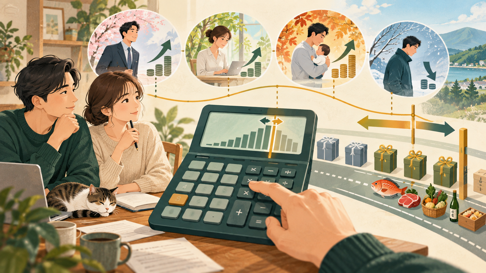 年収が変わると上限はどう動くか|年途中の見直しの中心となる仕組みを表した図。所得や控除の変化が上限試算へ与える影響を整理します。