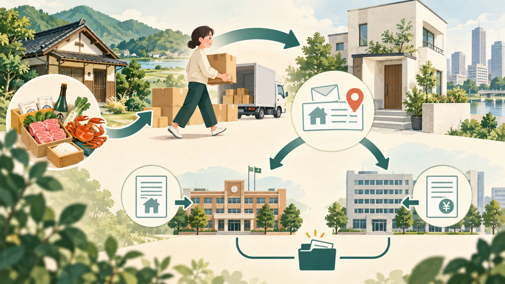 引っ越しとふるさと納税|住所変更で確認することの中心となる仕組みを表した図。寄附後に住所が変わった場合の確認点を整理します。