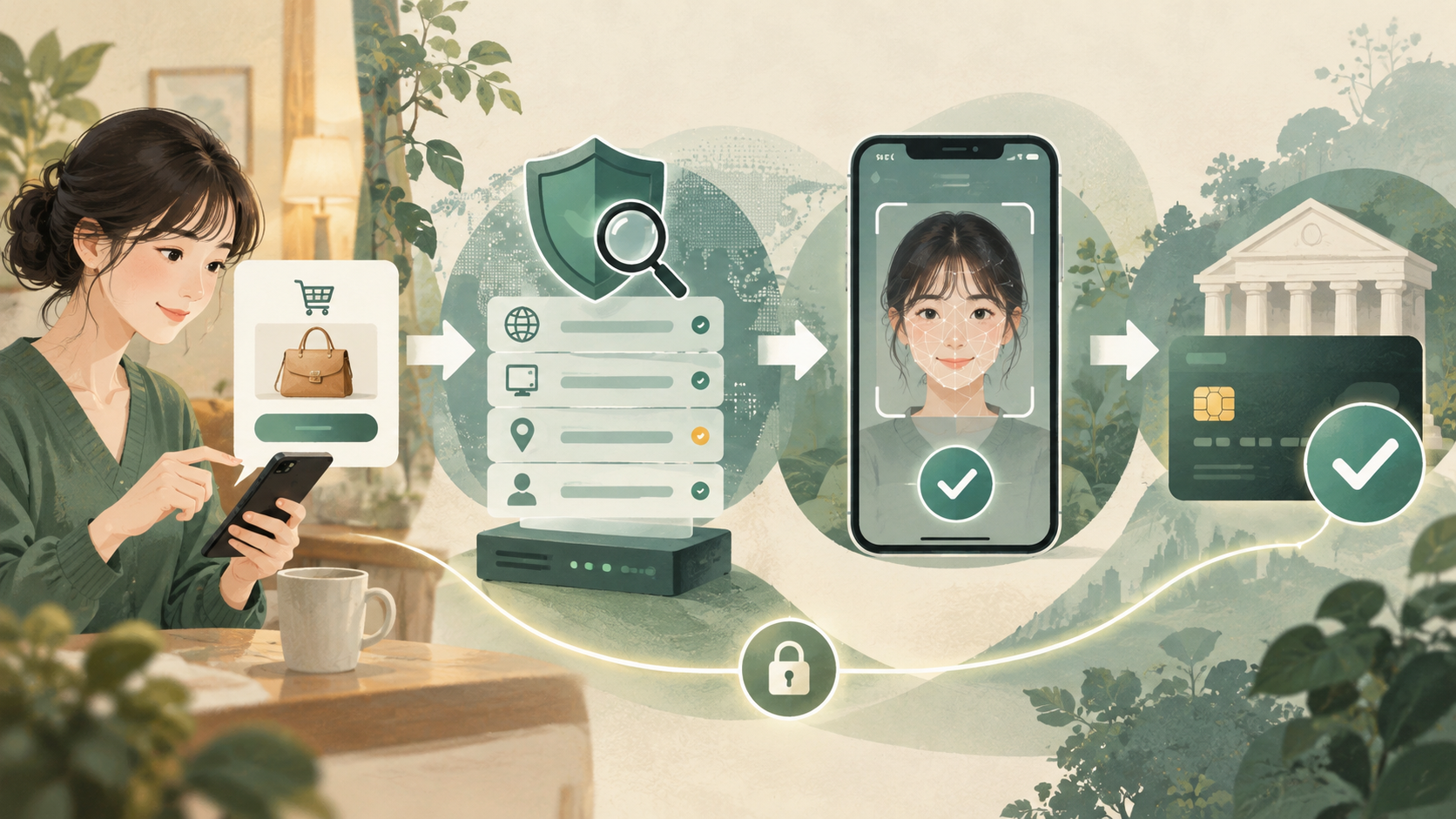 本人認証サービスとは|オンライン決済を守る仕組みの中心となる仕組みを表した図。ネット通販で行われる追加認証の役割を説明します。